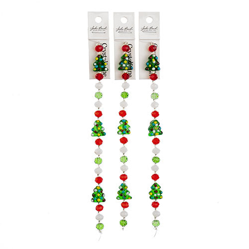 Crystal Lane DIY Designer Holiday 7in Bead Strand Glass Lampwork Christmas Tree w/Red White Green