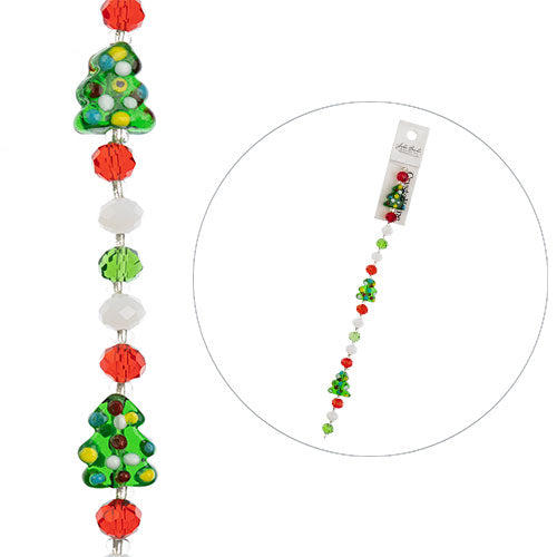 Crystal Lane DIY Designer Holiday 7in Bead Strand Glass Lampwork Christmas Tree w/Red White Green