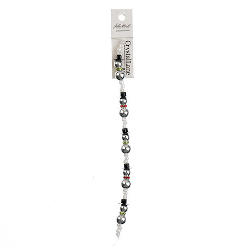 Crystal Lane DIY Designer Holiday 7in Bead Strand Mixed Material Silver Snowmen Stack