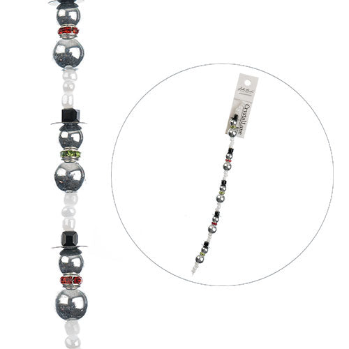 Crystal Lane DIY Designer Holiday 7in Bead Strand Mixed Material Silver Snowmen Stack