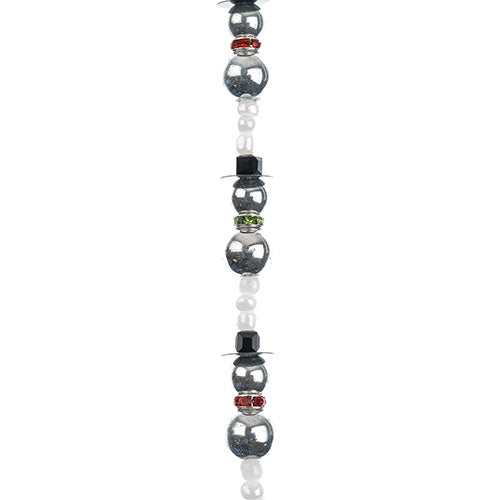 Crystal Lane DIY Designer Holiday 7in Bead Strand Mixed Material Silver Snowmen Stack