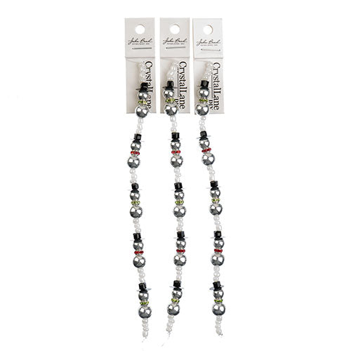 Crystal Lane DIY Designer Holiday 7in Bead Strand Mixed Material Silver Snowmen Stack