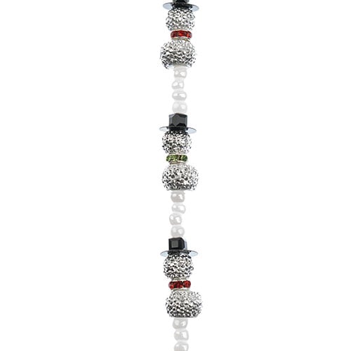 Crystal Lane DIY Designer Holiday 7in Bead Strand Mixed Material White Sparkly Snowmen Stack