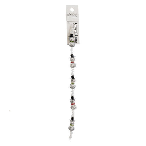 Crystal Lane DIY Designer Holiday 7in Bead Strand Mixed Material White Sparkly Snowmen Stack
