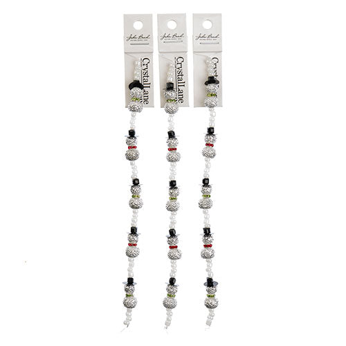 Crystal Lane DIY Designer Holiday 7in Bead Strand Mixed Material White Sparkly Snowmen Stack