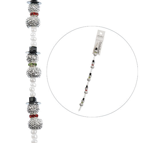 Crystal Lane DIY Designer Holiday 7in Bead Strand Mixed Material White Sparkly Snowmen Stack