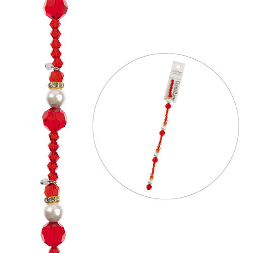 Crystal Lane DIY Designer Holiday 7in Bead Strand Glass Crystal Pearl and Metal Red Santa Stack