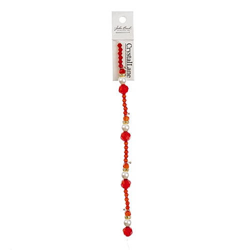 Crystal Lane DIY Designer Holiday 7in Bead Strand Glass Crystal Pearl and Metal Red Santa Stack