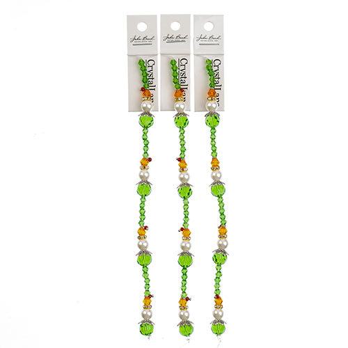 Crystal Lane DIY Designer Holiday 7in Bead Strand Glass Crystal Pearl Metal Green Orange Elf Stack