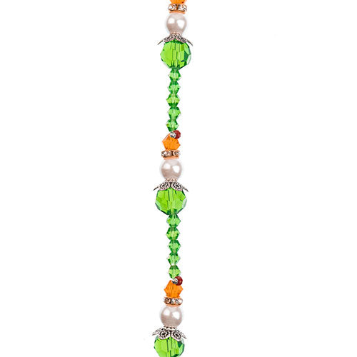 Crystal Lane DIY Designer Holiday 7in Bead Strand Glass Crystal Pearl Metal Green Orange Elf Stack