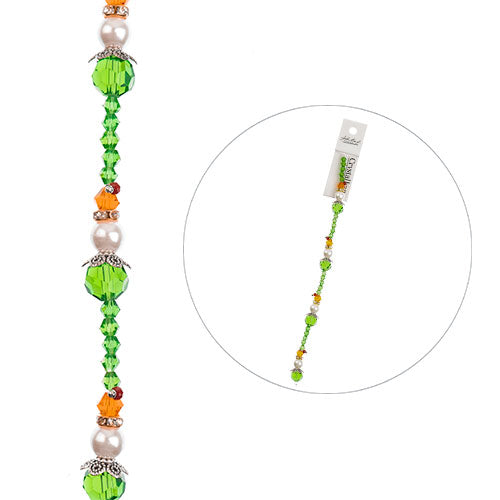 Crystal Lane DIY Designer Holiday 7in Bead Strand Glass Crystal Pearl Metal Green Orange Elf Stack