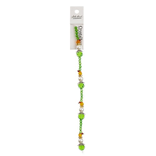 Crystal Lane DIY Designer Holiday 7in Bead Strand Glass Crystal Pearl Metal Green Orange Elf Stack