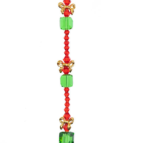 Crystal Lane DIY Designer Holiday 7in Bead Strand Glass Crystal and Metal Green Present Stack
