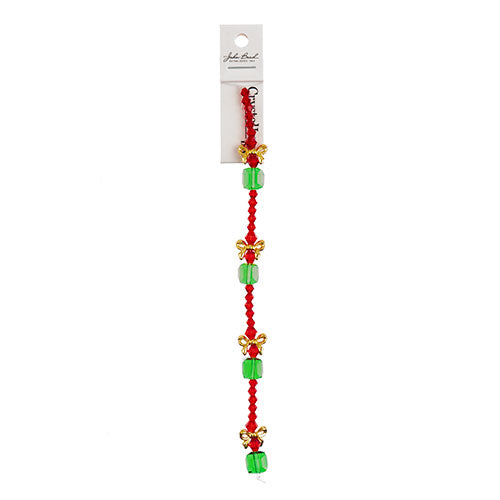 Crystal Lane DIY Designer Holiday 7in Bead Strand Glass Crystal and Metal Green Present Stack