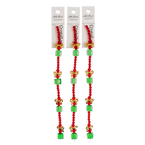 Crystal Lane DIY Designer Holiday 7in Bead Strand Glass Crystal and Metal Green Present Stack
