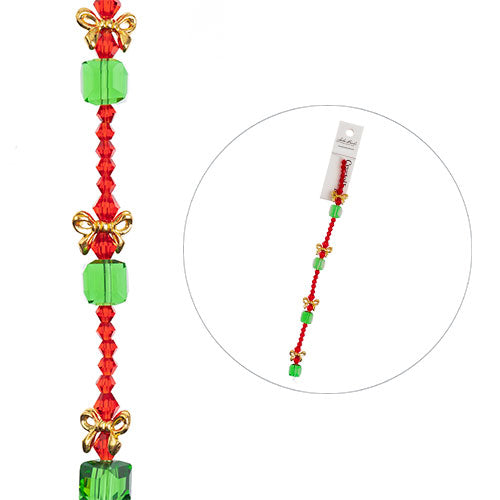 Crystal Lane DIY Designer Holiday 7in Bead Strand Glass Crystal and Metal Green Present Stack