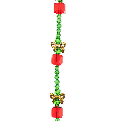Crystal Lane DIY Designer Holiday 7in Bead Strand Glass Crystal and Metal Red Present Stack