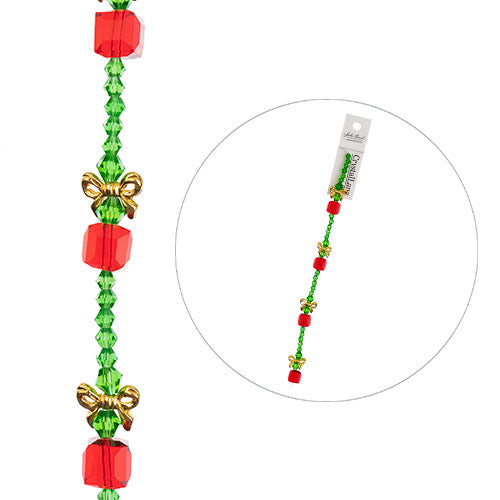 Crystal Lane DIY Designer Holiday 7in Bead Strand Glass Crystal and Metal Red Present Stack