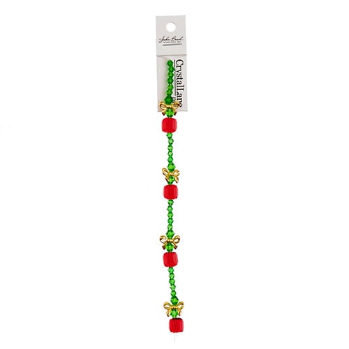 Crystal Lane DIY Designer Holiday 7in Bead Strand Glass Crystal and Metal Red Present Stack