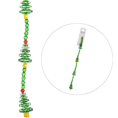 Crystal Lane DIY Designer Holiday 7in Bead Strand Glass Crystal Green Christmas Tree Stack