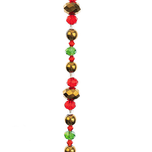 Crystal Lane DIY Designer Holiday 7in Bead Strand Glass Large Gold Rondelle with Green and Red