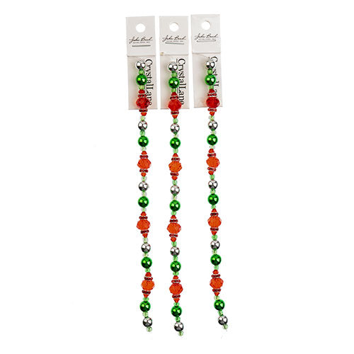 Crystal Lane DIY Designer Holiday 7in Bead Strand Mixed Material Red Green and Silver
