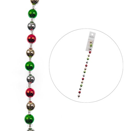 Crystal Lane DIY Designer Holiday 7in Bead Strand Acrylic Baubles Metallic Red Green Gold Silver