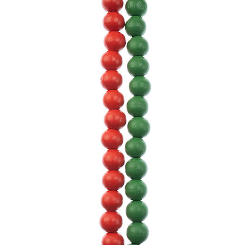 Crystal Lane DIY Designer Holiday 7in Bead 2 Strands Wood Round Red and Green