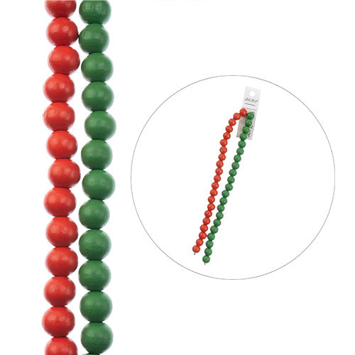 Crystal Lane DIY Designer Holiday 7in Bead 2 Strands Wood Round Red and Green