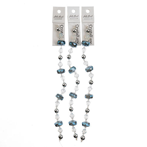 Crystal Lane DIY Designer Holiday 7in Bead Strand Glass Large Blue Rondelle with White and Silver