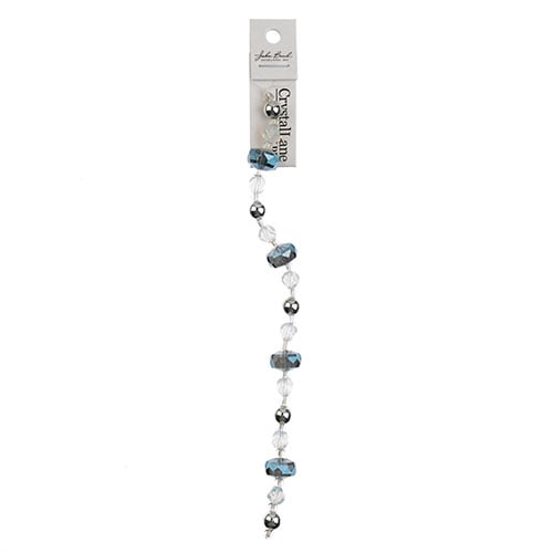 Crystal Lane DIY Designer Holiday 7in Bead Strand Glass Large Blue Rondelle with White and Silver