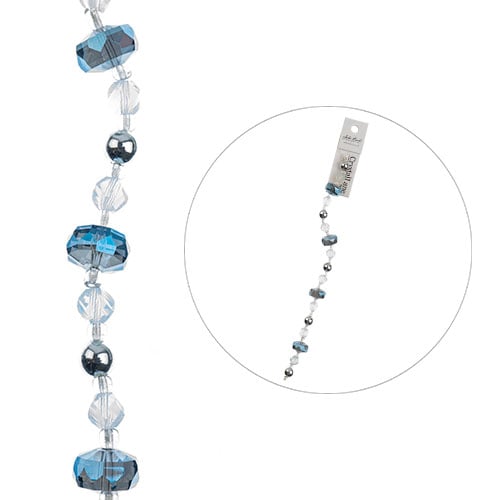 Crystal Lane DIY Designer Holiday 7in Bead Strand Glass Large Blue Rondelle with White and Silver