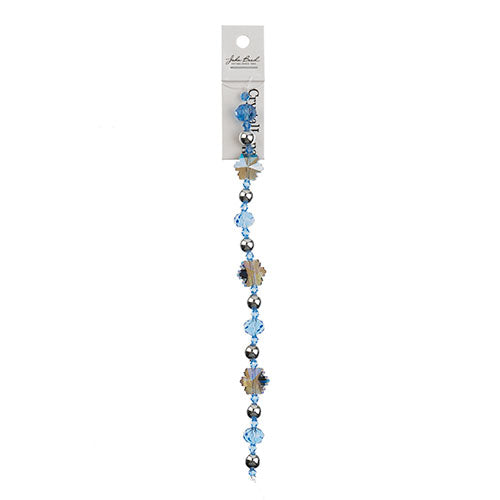 Crystal Lane DIY Designer Holiday 7in Bead Strand Glass Blue Snowflake with Blue and Acrylic Silver