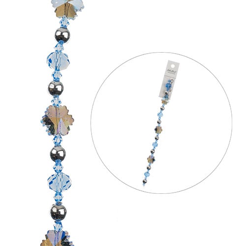 Crystal Lane DIY Designer Holiday 7in Bead Strand Glass Blue Snowflake with Blue and Acrylic Silver