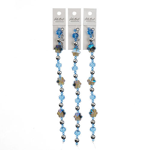 Crystal Lane DIY Designer Holiday 7in Bead Strand Glass Blue Snowflake with Blue and Acrylic Silver