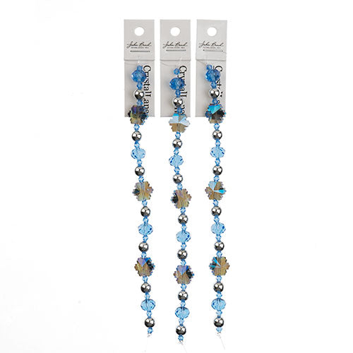 Crystal Lane DIY Designer Holiday 7in Bead Strand Glass Blue Snowflake with Blue and Acrylic Silver