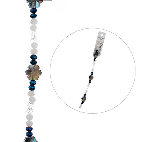 Crystal Lane DIY Designer Holiday 7in Bead Strand Crystal Glass Blue Snowflake w/White and Cobalt