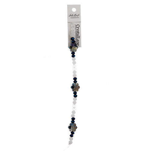 Crystal Lane DIY Designer Holiday 7in Bead Strand Crystal Glass Blue Snowflake w/White and Cobalt