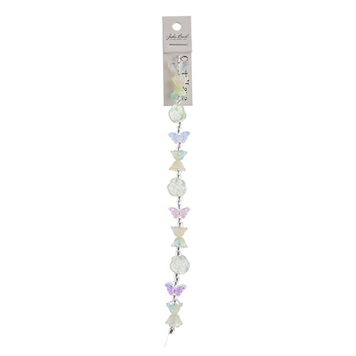 Crystal Lane DIY Flower 7in Bead Strand Green/Crystal Tulips, Roses, Butterflies Mix