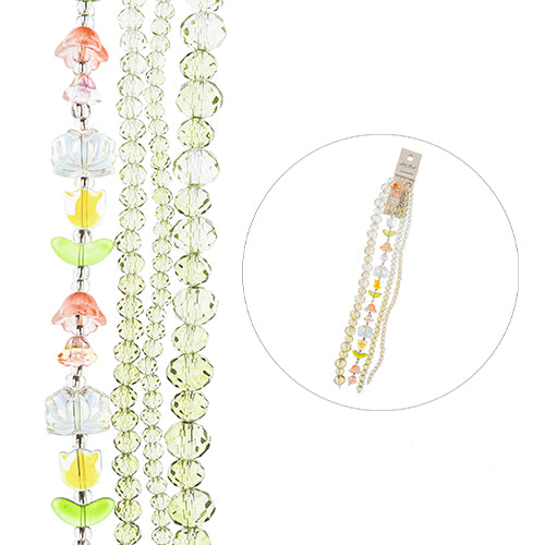 Crystal Lane DIY Flower 7in Bead Strand Flower/Faceted Rondelle Ombre Mix