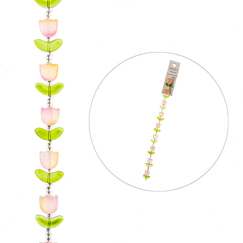 Crystal Lane DIY Flower 7in Bead Strand Tulip 14x16mm 9pcs