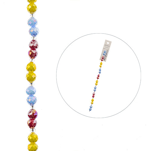 Crystal Lane DIY Flower 7in Bead Strand Pear Opaque Red, Yellow, Dark Blue, 8mm