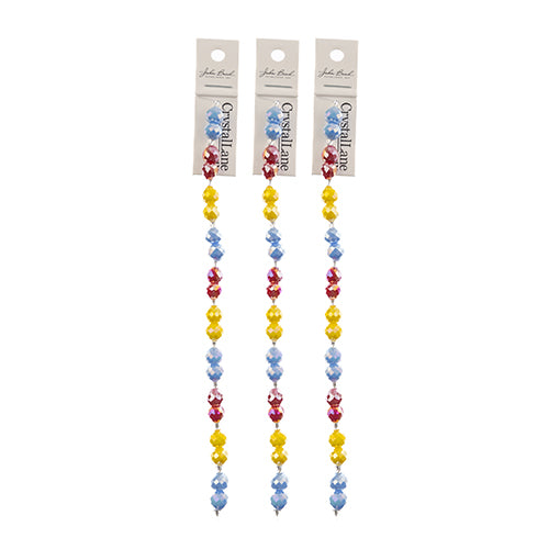 Crystal Lane DIY Flower 7in Bead Strand Pear Opaque Red, Yellow, Dark Blue, 8mm