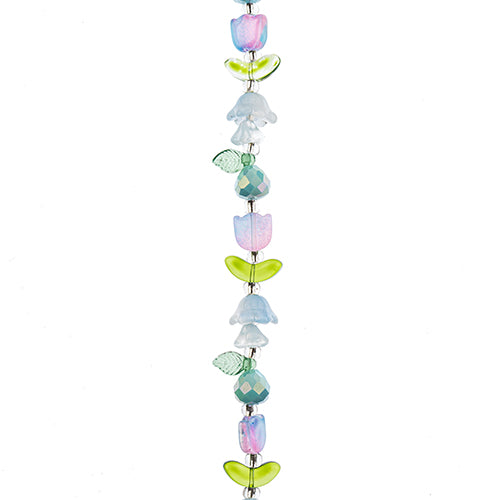 Crystal Lane DIY Flower 7in Bead Strand Tulip/Faceted Pear Mix Purple/Blue 