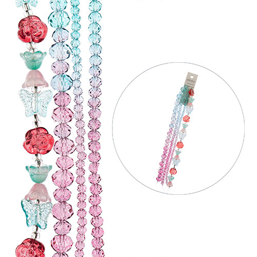 Crystal Lane DIY Flower 7in Bead Strand Flower/Faceted Rondelle Ombre Mix