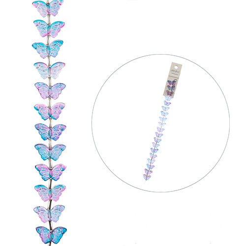 Crystal Lane DIY Flower 7in Bead Strand Blue/Purple Mix Butterflies 8x15mm 19pcs