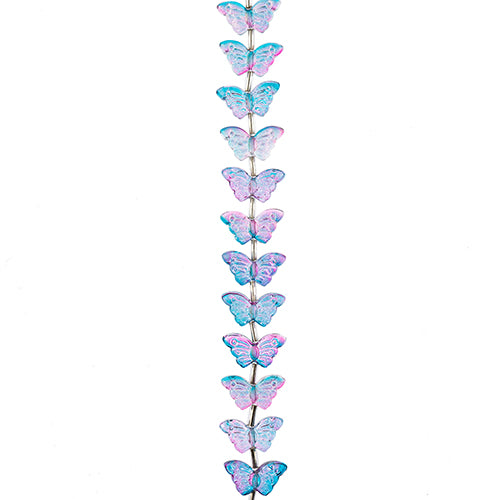 Crystal Lane DIY Flower 7in Bead Strand Blue/Purple Mix Butterflies 8x15mm 19pcs