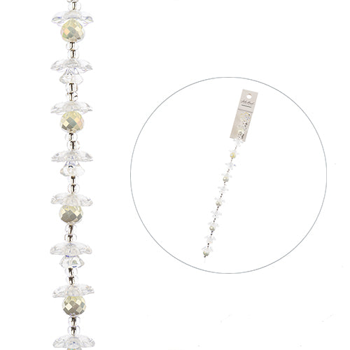 Crystal Lane DIY Flower 7in Bead Strand Opaque White/Crystal AB Pear, Flower Cap, Flower