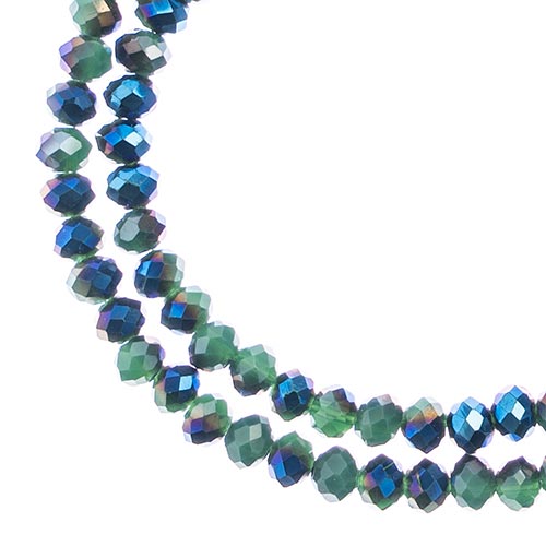 Crystal Lane Rondelle 2 Strand 7in (Apx110pcs) 3x4mm Opaque Dark Green/Half Blue Iris