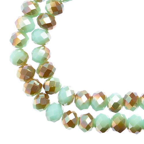 Crystal Lane Rondelle 2 Strand 7in (Apx78pcs) 4x6mm Opaque Turquoise/Half Champagne Luster